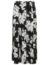 Ganni Long Crepe Skirt With Black And White Print In Black
