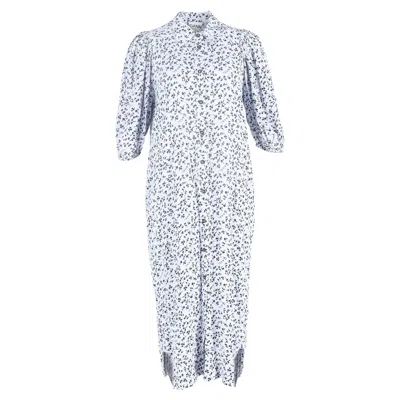 Ganni Printed Crepe Midi Shirt Dress In Light Blue Viscose In Multi