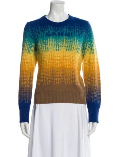 Pre-owned Ganni Printed Crew Neck Sweater In Yellow