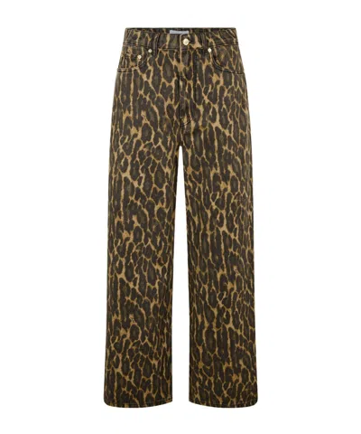 Ganni Printed Denim Baggy Wide Leg Jeans In Animal Print