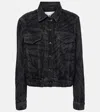 Ganni Animal Motif Denim Cropped Jacket In Black