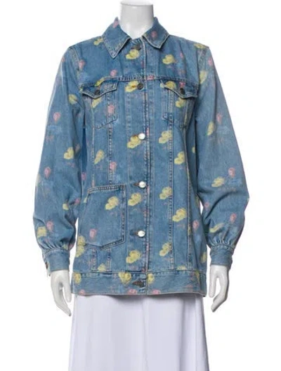 Pre-owned Ganni Printed Denim Jacket In Blue
