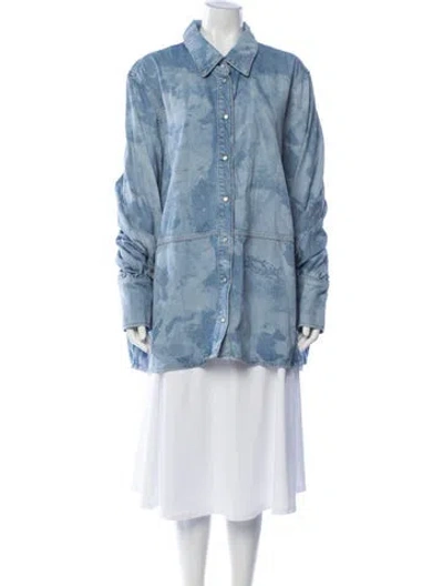 Pre-owned Ganni Printed Denim Jacket In Blue