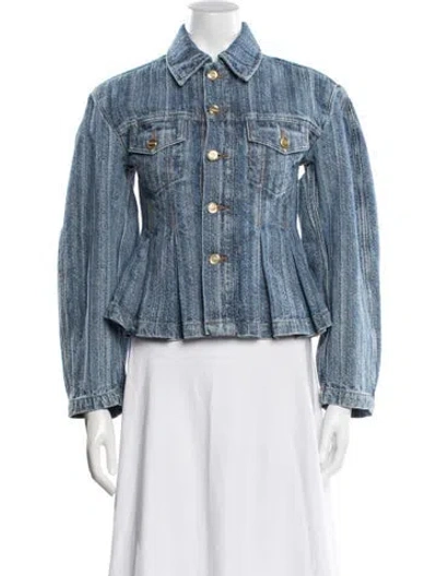 Pre-owned Ganni Printed Denim Jacket W/ Tags In Blue
