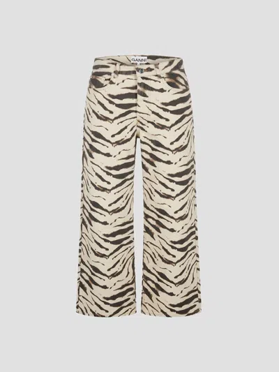 Ganni Printed Denim Lari Jeans In Egret