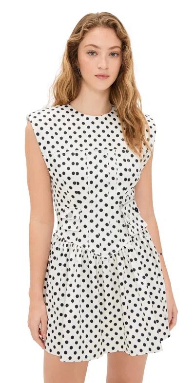 Ganni Polka Dot Satin Mini Dress With Corset In Beige