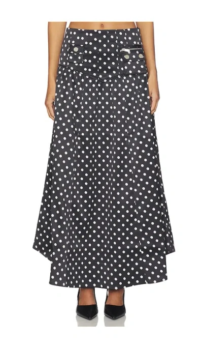 Ganni Gathered Polka-dot Recycled Satin Midi Skirt In Black