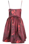 Ganni Floral Satin Minidress In Burgundy