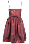 Ganni Floral Satin Minidress In Winery