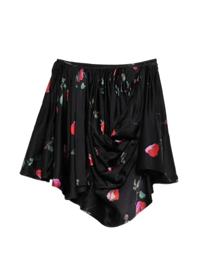 Ganni Printed Draped Mini Skirt In Black