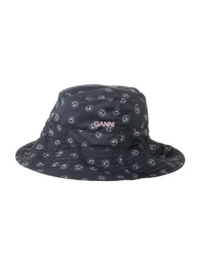 Pre-owned Ganni Printed Embroidered Bucket Hat In Grey/white