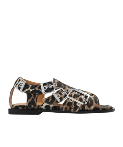 GANNI GANNI LEOPARD PRINTED SANDALS