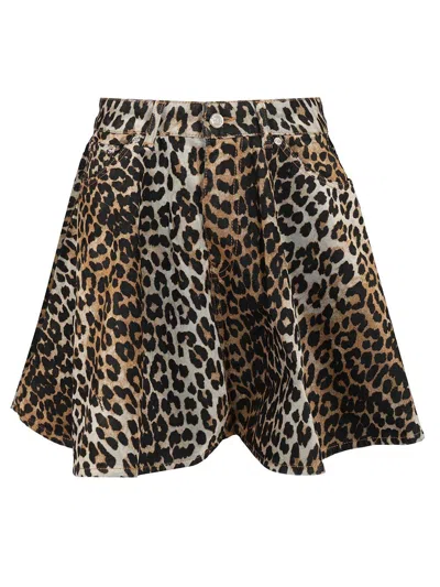 Ganni Printed Flock Denim Mini Skirt Skirts Animalier In Animal Print