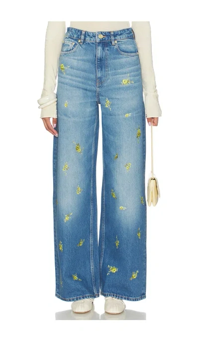 Ganni Printed Flower Denim Lari Jeans In Blue