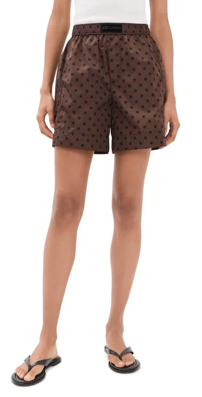 Ganni Printed Flyweight Nylon Boxer Shorts Chicory Coffee In Brown