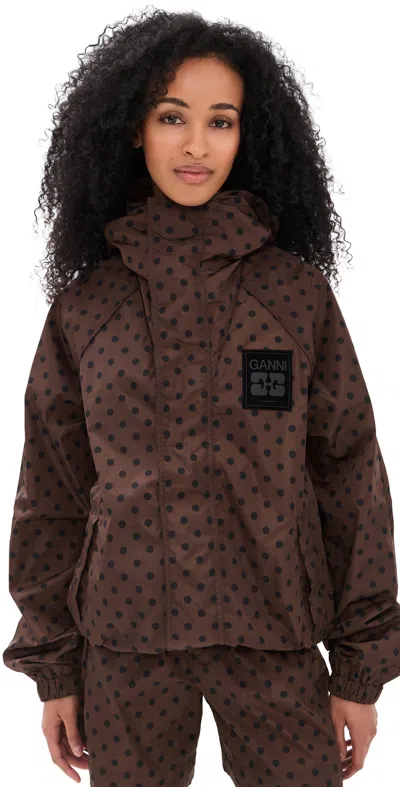 Ganni Printed Flyweight Nylon Jacket Chicory Coffee In Brown