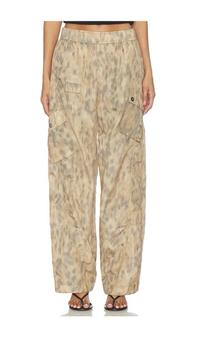 Ganni Printed Flyweight Nylon Relaxed Elastic Pant In Neutral