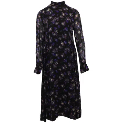 Ganni Printed Georgette Midi Dress In Black Viscose