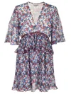 Ganni Pleated Mini Dress With Floral Motif