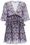 Ganni Pleated Mini Dress With Floral Motif In Multicolour