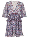 Ganni Pleated Mini Dress With Floral Motif In White