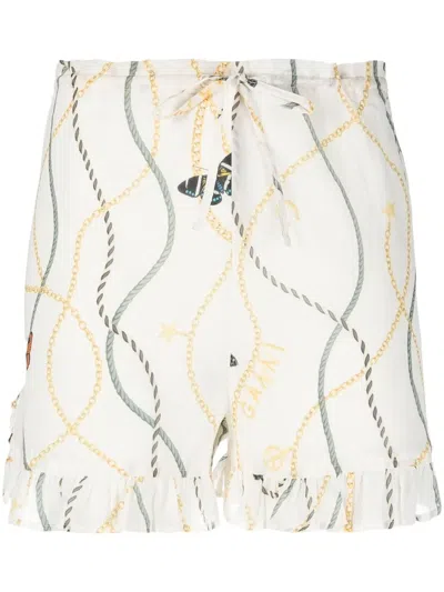 Ganni Printed High Waist Shorts In White