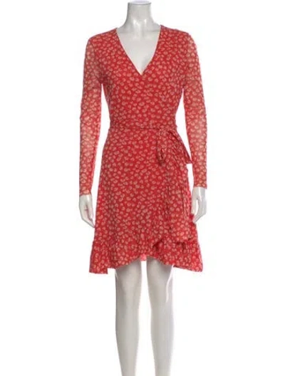 Pre-owned Ganni Printed Knee-length Dress In Red