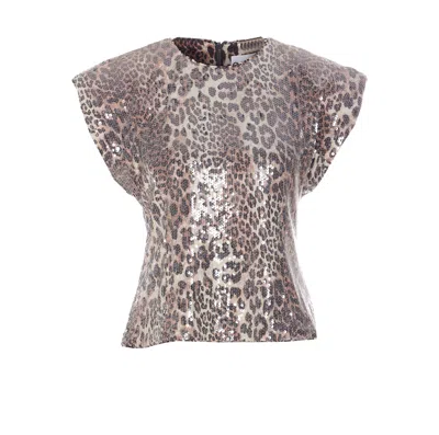 Ganni Printed Leopard Sequins T-shirt In Animal Print