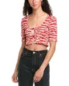 Ganni Short Sleeve Printed Georgette Cropped Smock Blouse