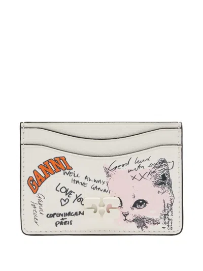 Ganni Printed Logo-plaque Cardholder In Gray