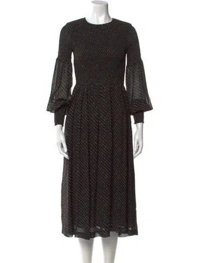 Pre-owned Ganni Printed Long Dress In Black