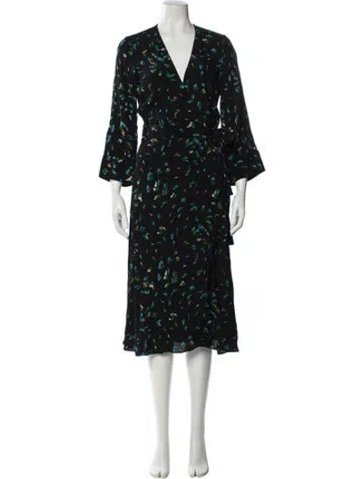 Pre-owned Ganni Printed Long Dress In Black