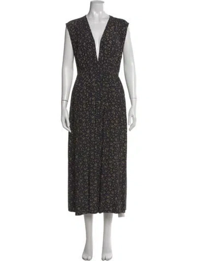 Pre-owned Ganni Printed Long Dress In Black