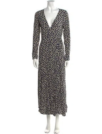 Pre-owned Ganni Printed Long Dress In Blue