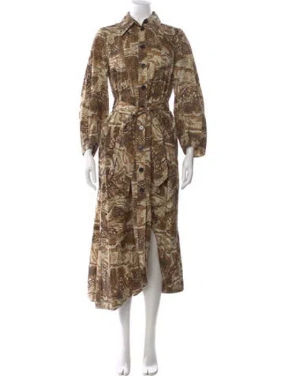 Pre-owned Ganni Printed Long Dress In Brown