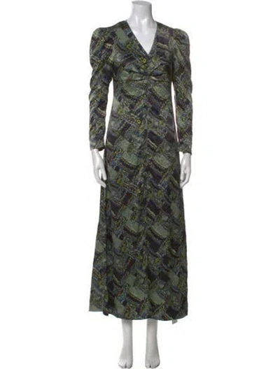 Pre-owned Ganni Printed Long Dress In Green