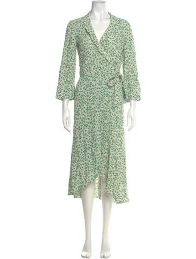 Pre-owned Ganni Printed Long Dress In Green