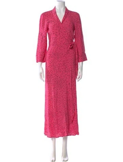 Pre-owned Ganni Printed Long Dress In Pink