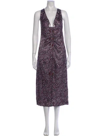 Pre-owned Ganni Printed Long Dress In Purple