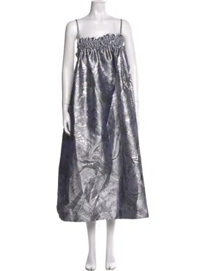 Pre-owned Ganni Printed Long Dress In Silver