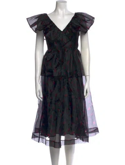 Pre-owned Ganni Printed Long Dress W/ Tags In Black