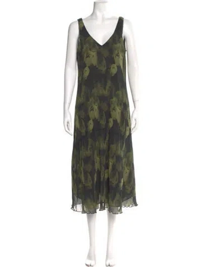 Pre-owned Ganni Printed Long Dress W/ Tags In Green