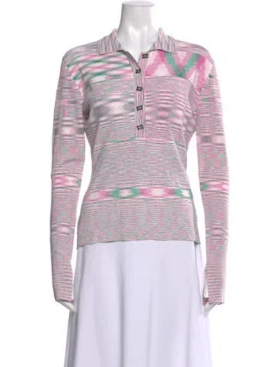 Pre-owned Ganni Printed Long Sleeve Polo In Pink