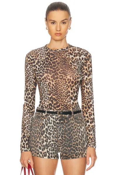 Ganni Printed Long Sleeve Top In Leopard