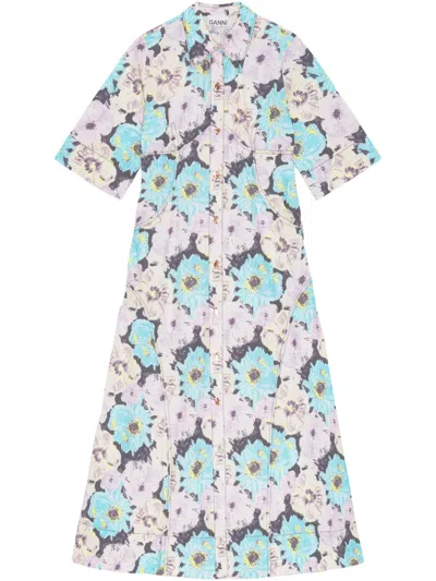Ganni Maxikleid Mit Print In Blau