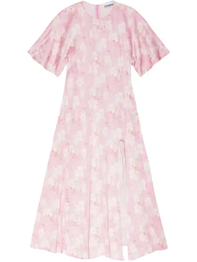 Ganni Maxikleid Mit Print In Rosa