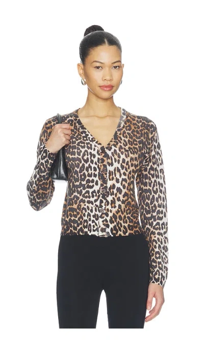Ganni Printed Merino Cardigan In Almond Milk
