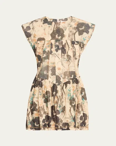 GANNI PRINTED MESH CORSET MINI DRESS