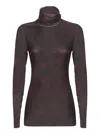 Ganni Brown Mesh High Neck Top In Brown