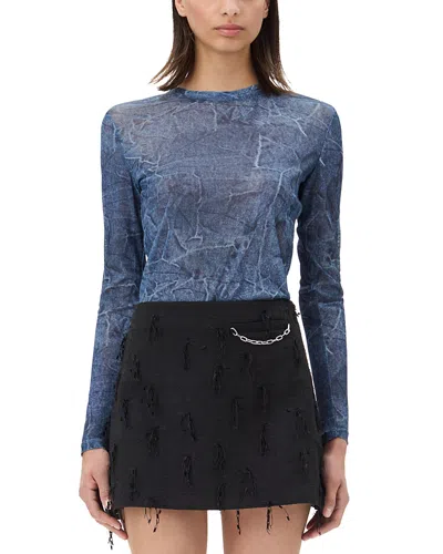 GANNI PRINTED MESH LONG SLEEVE BLOUSE